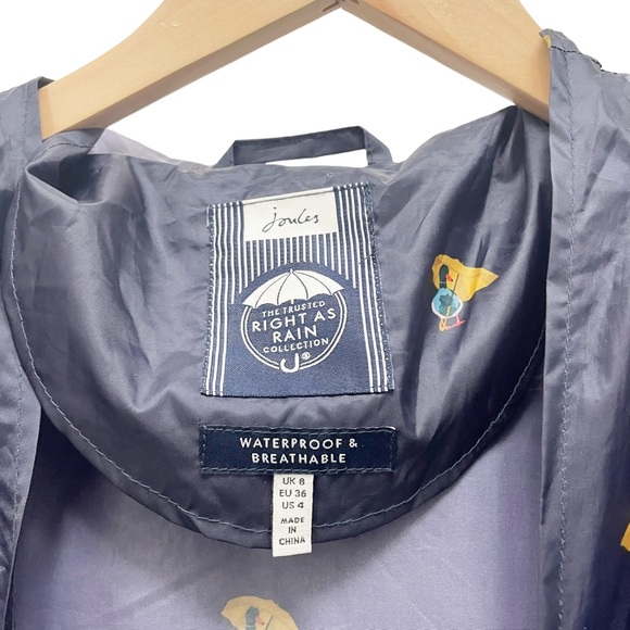 Joules Packable Raincoat Navy Blue Umbrella Ducks Hooded Jacket Women’s Size 4 - Picture 7 of 15